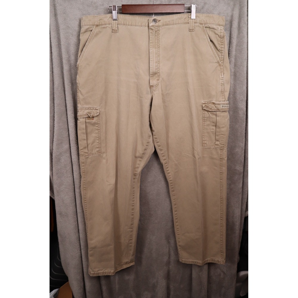 Wrangler Mens Khaki Cargo Pants 42x32 Tan Cotton Twill Straight Leg 70LEWGR